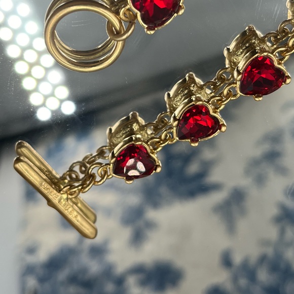🆕 OSCAR DE LA RENTA 🧿 Red Crystal Embellished Heart Bracelet - Picture 10 of 12